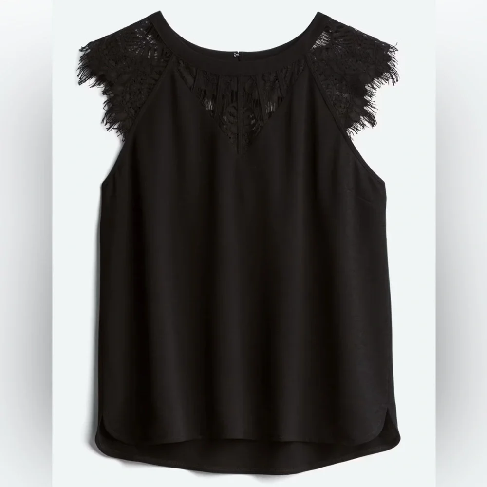 Jarred Lace Detail Cap Sleeve Black Blouse - Picture 5 of 6